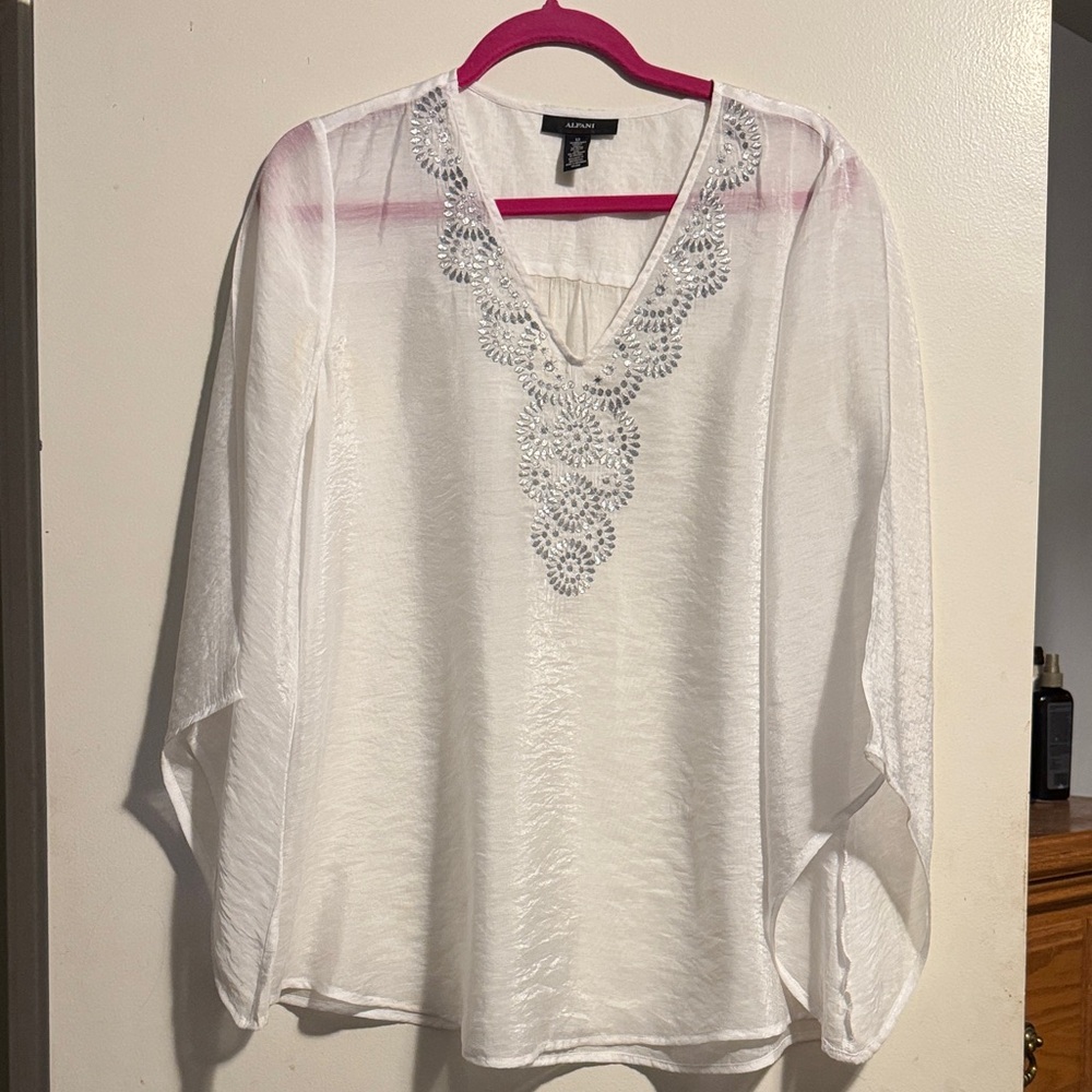 Alfani White Embroidered Blouse